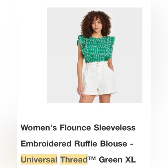 NWT Amazing Green Ruffle Embroidered Top - Picture 3 of 3